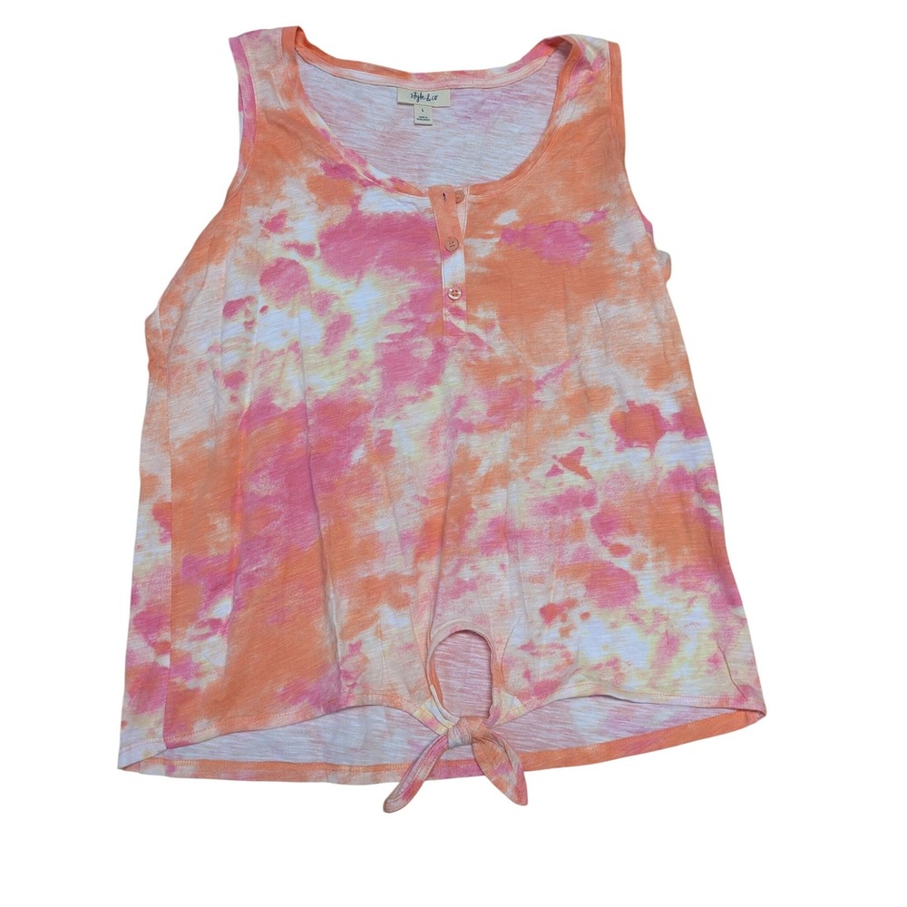 NWT Style‎ & Co Womens Tie Dye Henley Tie Front Tank Top Sunrise Multi
